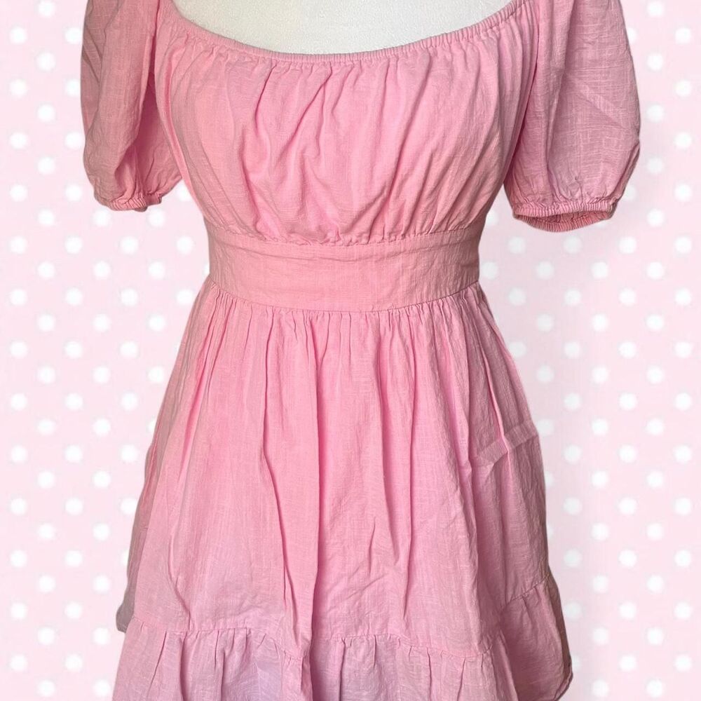 Shein Women's Pink Babydoll Puff Sleeve MiniDress